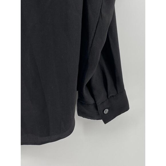 ANN TAYLOR Women's Black Solid Regular-Fit Button-Up Long Sleeve Top SZ M - Picture 6 of 12